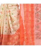 DESH BIDESH Women`s Bengal Tant Jamdani Print Design Pure Handloom Cotton Saree Without Blouse Piece (Orange)