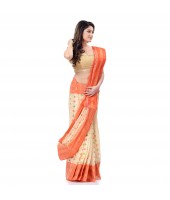 DESH BIDESH Women`s Bengal Tant Jamdani Print Design Pure Handloom Cotton Saree Without Blouse Piece (Orange)