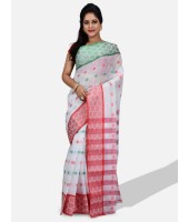 DESH BIDESH - Pure Cotton Tricolour Saree – Cotton Handloom and Jori Fancy Work –" Ganga Jamuna" Color Jori Work Border (Red White Green)