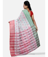 DESH BIDESH - Pure Cotton Tricolour Saree – Cotton Handloom and Jori Fancy Work –" Ganga Jamuna" Color Jori Work Border (Red White Green)