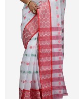 DESH BIDESH - Pure Cotton Tricolour Saree – Cotton Handloom and Jori Fancy Work –" Ganga Jamuna" Color Jori Work Border (Red White Green)