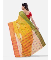 Women Ganga Jamuna Bengal Handloom Cotton Tant Saree Without Blouse Piece (DBGANGAJ5_yellow_red)