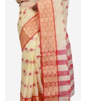 Women Ganga Jamuna Bengal Handloom Cotton Tant Saree Without Blouse Piece (DBGANGAJ1_offwhite_red)