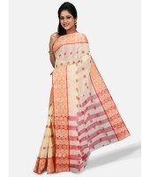 Women Ganga Jamuna Bengal Handloom Cotton Tant Saree Without Blouse Piece (DBGANGAJ1_offwhite_red)