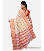 Women Ganga Jamuna Bengal Handloom Cotton Tant Saree Without Blouse Piece (DBGANGAJ1_offwhite_red)