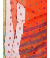 Women Ganga Jamuna Bengal Handloom Cotton Tant Saree Without Blouse Piece (DBGANGAJ6_orange_blue)