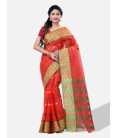 Pure Cotton – Traditional Bengali Tant Saree – Cotton and Jori Fancy Work –" Ganga Jamuna" Color Jori Work Border (Red Green)