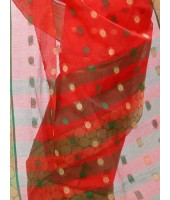 Pure Cotton – Traditional Bengali Tant Saree – Cotton and Jori Fancy Work –" Ganga Jamuna" Color Jori Work Border (Red Green)