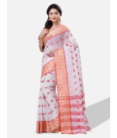 DESH BIDESH Women`s Santipur Handloom Bengal Tant Saree with Bengali Cotton Saree Handmade Whole Body Round Design (Red White)