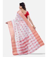 DESH BIDESH Women`s Santipur Handloom Bengal Tant Saree with Bengali Cotton Saree Handmade Whole Body Round Design (Red White)