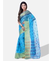  Women Ganga Jamuna Bengal Handloom Cotton Tant Saree Without Blouse Piece (DBGANGAJ4_blue_golden)