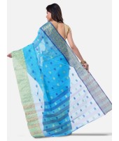  Women Ganga Jamuna Bengal Handloom Cotton Tant Saree Without Blouse Piece (DBGANGAJ4_blue_golden)