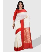 Bengal Garad Silk Saree Fine Smooth Garad With Blouse Pcs. Handmade Exclusive leaf with Kalka with Whole Body Design (White and Red)