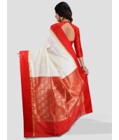 Bengal Garad Silk Saree Fine Smooth Garad With Blouse Pcs. Handmade Exclusive leaf with Kalka with Whole Body Design (White and Red)