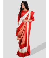 Bengal Garad Silk Saree Fine Smooth Garad With Blouse Pcs. Handmade Exclusive leaf with Kalka with Whole Body Design (White and Red)