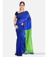 DESH BIDESH Women`s Cotton Silk and Bengal Soft Khadi Cotton Mix Ghicha Handloom Saree With Blouse Piece (Blue Green)