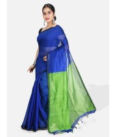 DESH BIDESH Women`s Cotton Silk and Bengal Soft Khadi Cotton Mix Ghicha Handloom Saree With Blouse Piece (Blue Green)