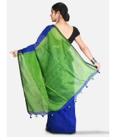 DESH BIDESH Women`s Cotton Silk and Bengal Soft Khadi Cotton Mix Ghicha Handloom Saree With Blouse Piece (Blue Green)