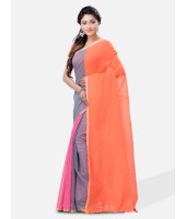 Women`s Cotton Silk and Bengal Soft Khadi Cotton Mix Ghicha Handloom Saree With Blouse Piece (Orange Grey Pink)   