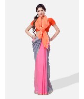 Women`s Cotton Silk and Bengal Soft Khadi Cotton Mix Ghicha Handloom Saree With Blouse Piece (Orange Grey Pink)   