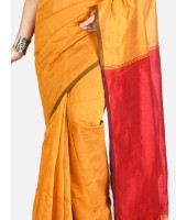 DESH BIDESH Women`s Cotton Silk and Bengal Soft Khadi Cotton Mix Ghicha Handloom Saree With Blouse Piece (Yellow Red)