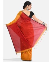 Women`s Handloom Bengal Cotton Silk Whole Body Design Bengali Cotton Silk Saree With Blouse Pcs (Deep Yellow Golden Red)