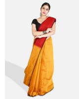 Women`s Handloom Bengal Cotton Silk Whole Body Design Bengali Cotton Silk Saree With Blouse Pcs (Deep Yellow Golden Red)