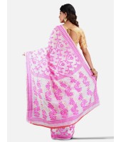 Handloom Soft Resham Dhakai jamdani Bengal Cotton Silk Tant Saree Whole Body Design with Blouse Pcs (Pink White)