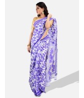 Women`s Handloom Soft Resham Dhakai jamdani Bengal Cotton Silk Tant Saree Whole Body Design with Blouse Pcs (Purple Blue White)