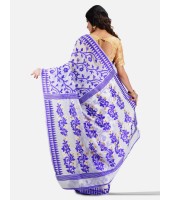 Women`s Handloom Soft Resham Dhakai jamdani Bengal Cotton Silk Tant Saree Whole Body Design with Blouse Pcs (Purple Blue White)