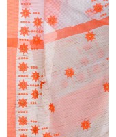 Pure Cotton Handloom Traditional Khadi Bengali Tant Saree Very Soft Cotton Materials Star Design With Blouse Piece (Orange White)