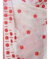 Traditional Bengali Cotton Handloom Khadi Star Tant Saree Of Bengal With Blouse Piece (Red White)   