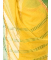 Pure Malmal Cotton and Bengal Soft Khadi Muslin Type Handloom Cotton Saree Zari Exclusive Design With Blouse Piece (Yellow Green Red)