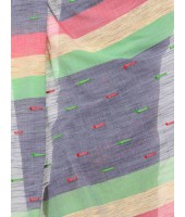 Pure Cotton Traditional Bengali Handloom Tant Saree Very Soft Cotton Materials Clical Desigined With Blouse Pcs (Grey Red Green)