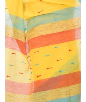 Women Traditional Handloom Woven Design Bengal Khadi Cotton Tant Saree With Blouse Piece Yellow with blue border