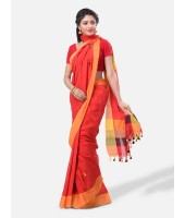 Pure Cotton 100% Traditional Bengali Handloom Tant Saree Very Soft Cotton Materials"Clical Desigined" With Blouse Piece (Red Yellow Black)   