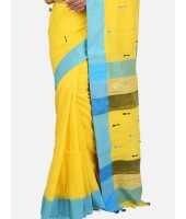 Pure Cotton 100% Traditional Yellow Bengali Handloom Tant Saree Very Soft Cotton Materials"Clical Desigined" With Blouse Picas