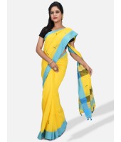 Pure Cotton 100% Traditional Yellow Bengali Handloom Tant Saree Very Soft Cotton Materials"Clical Desigined" With Blouse Picas