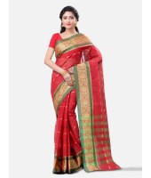  Women`s Santipur Handloom Bengal Tant Saree with Bnegali Cotton Saree Handmade Whole Body Nakshakata Design (Red Green)   