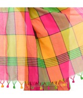 DESH BIDESH Women`s Traditional Bengali Tant Handloom Pure Cotton Saree Checked Desigined With Blouse Piece (Green Multicolor)