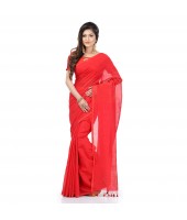 DESH BIDESH Women`s Bengal Khadi Ghicha Handloom Cotton Silk Saree With Blouse Piece (Deep Red)