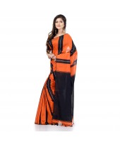 DESH BIDESH Women`s Bengal Handloom Cotton Silk Saree With Blouse Piece (Orange Black)
