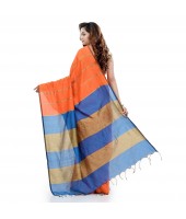 DESH BIDESH Women`s Bengal Handloom Cotton Silk Saree With Blouse Piece (Orange Blue)