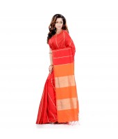 DESH BIDESH Women`s Bengal Handloom Cotton Silk Saree With Blouse Piece (Orange Khaki)