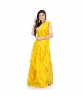 Desh Bidesh Women`s Traditional Bengal Handloom Tant Dhakai Jamdani Cotton Saree Whole Body Design(Yellow)