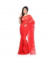 Desh Bidesh Women`s Traditional Bengal Handloom Tant Dhakai Jamdani Cotton Saree Whole Body Design(Red)