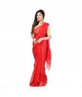 Desh Bidesh Women`s Traditional Bengal Handloom Tant Dhakai Jamdani Cotton Saree Whole Body Design(Red)