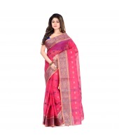 DESH BIDESH Women`s Traditional Bengal Tant Woven Bee Kolka Design Pure Handloom Cotton Saree Without Blouse Piece (Pink