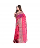 DESH BIDESH Women`s Traditional Bengal Tant Woven Bee Kolka Design Pure Handloom Cotton Saree Without Blouse Piece (Pink