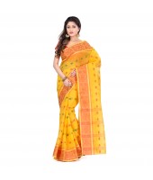 Bengal Tant Woven Bee Kolka Design Pure Handloom Cotton Saree Without Blouse Piece (Yellow)